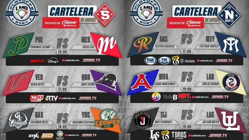 Cartelera para el 4 de agsoto en los playoffs 2024 de la LMB