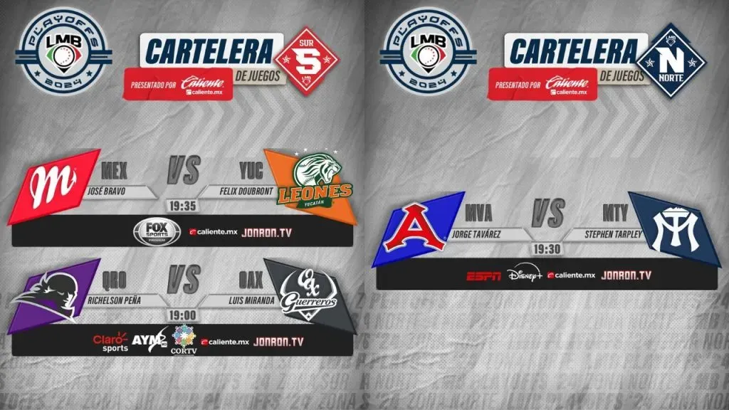 Cartelera del 20 de agosto en los playoffs 2024 DE LA LMB (Vía: LMB)