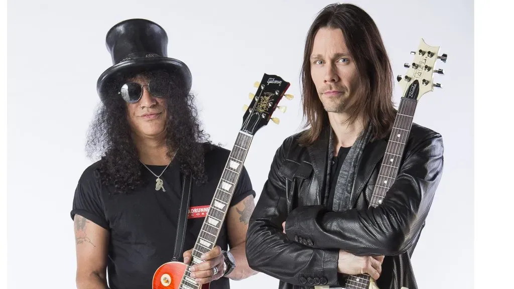 Slash and Miles Kennedy, Total Guitar cover shoot. 2 June 2014