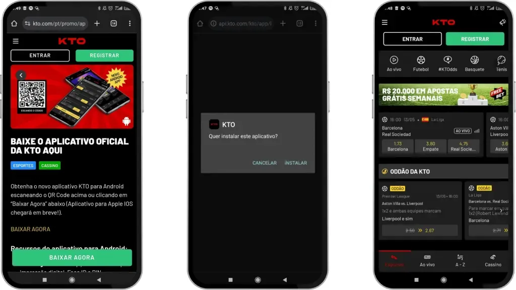 Passo a passo para baixar o aplicativo da KTO para Android.