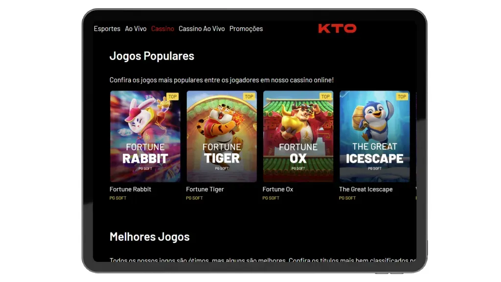 É possível acessar o jogos de cassino e cassino online no site móvel da KTO.