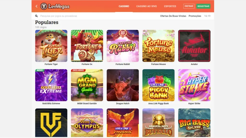 Dentre os jogos de cassino mais popular na LeoVegas, se destacam: Fortune Tiger (o jogo do tigre), Fortune Ox e Fortune Rabbit.