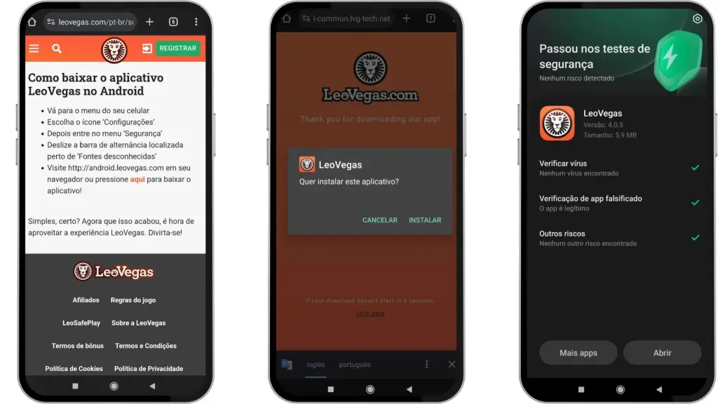 O LeoVegas app não está disponível na Google Play Store. Veja como fazer download do aplicativo para Android. Reprodução / LeoVegas App.