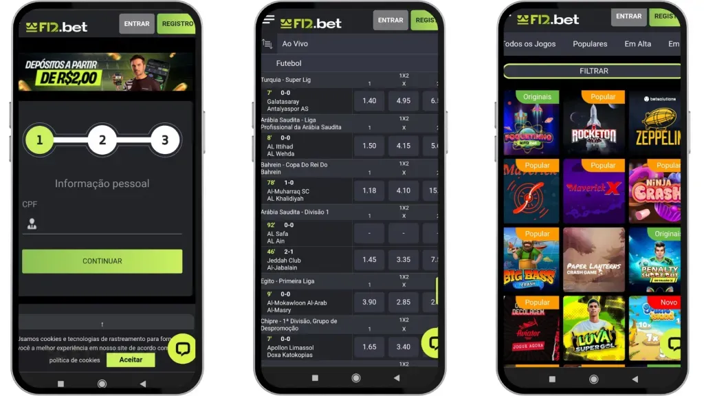 A versão móvel do site oferece uma experiência de apostas otimizada para mobile. Reprodução/F12.bet.