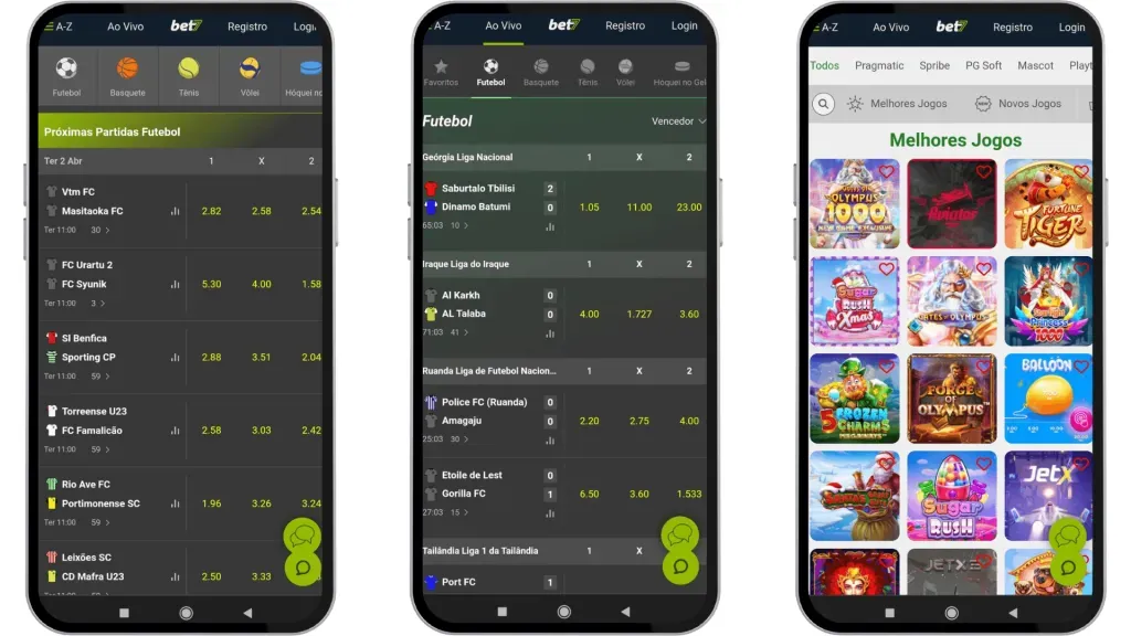 O aplicativo da Bet7 pode ser usado para apostas esportivas e casino.