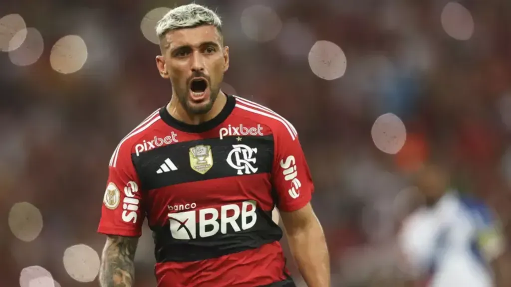 Arrascaeta celebrando gol pelo Flamengo. (Foto: Gilvan de Souza / CRF / Divulgação)