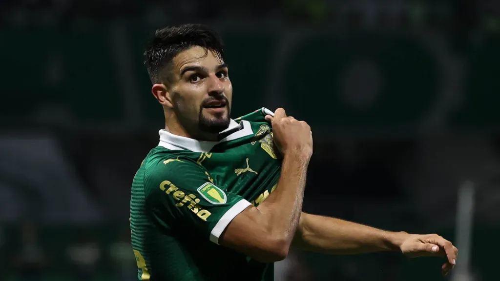 Flaco López celebrando gol pelo Palmeiras. (Foto: Cesar Greco/Palmeiras/Divulgação)