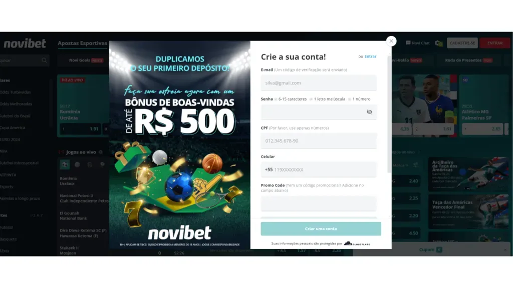 Use o código promocional Novibet SOMOSVIP ao se cadastrar na casa de apostas.