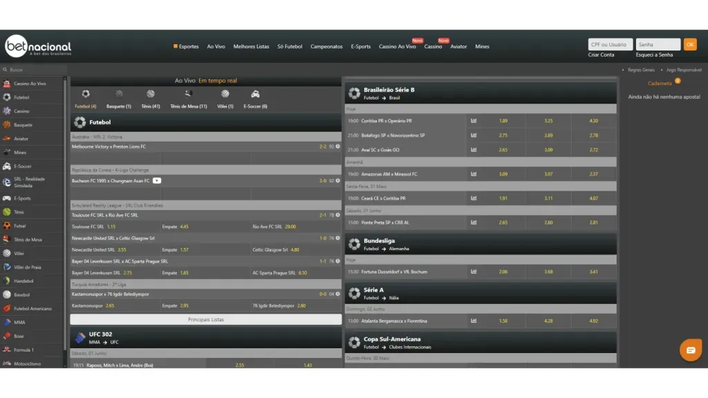 Com uma interface intuitiva, a Betnacional oferece um catálogo de apostas esportivas recheado.