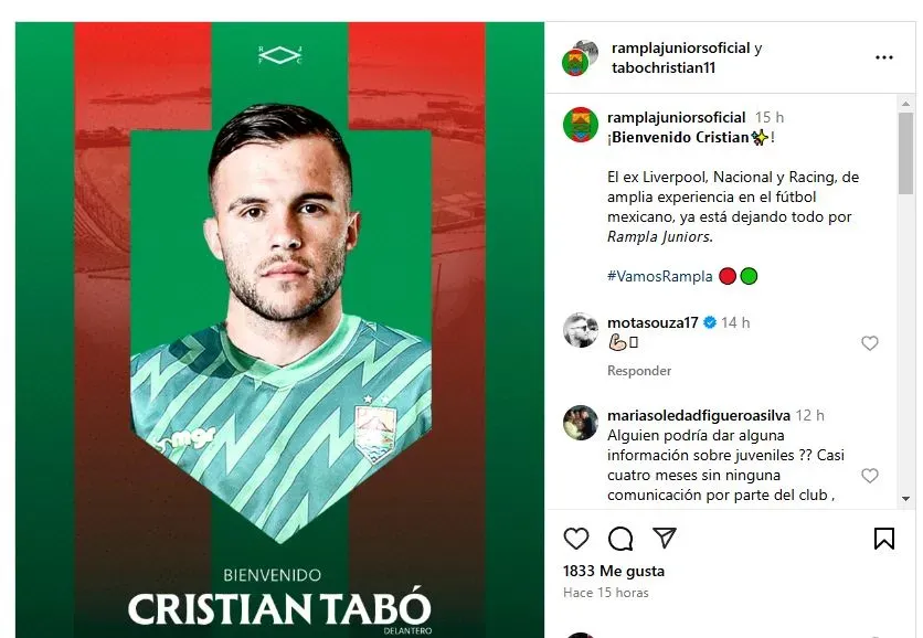 Christian Tabó fichó por un equipo de segunda división (Instagram)