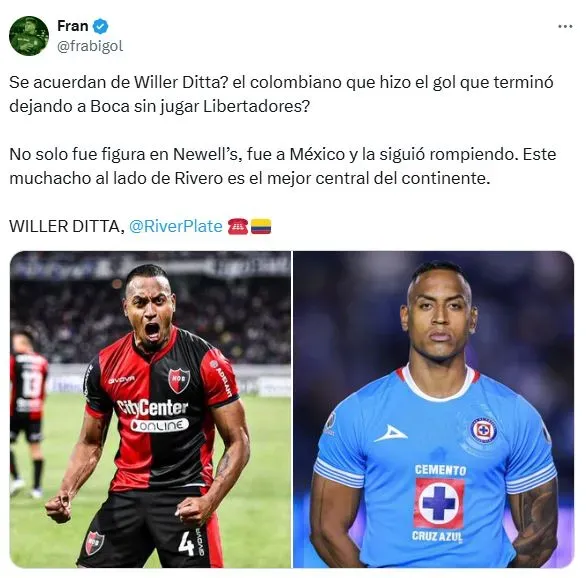 Afición de River Plate pide el fichaje de Willer Ditta (X)