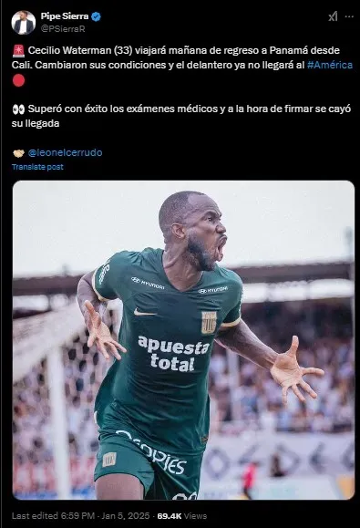 El jugador ya estaba en Cali, pero no se concretó su fichaje.