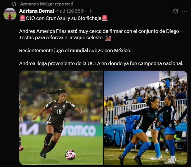 América Frías llegaría a Cruz Azul Femenil. (@adri20050)