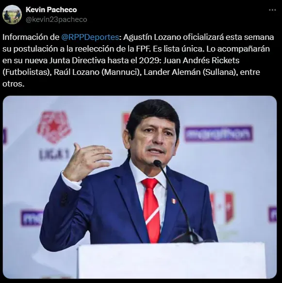 Agustín Lozano no suelta la FPF (Foto: X).