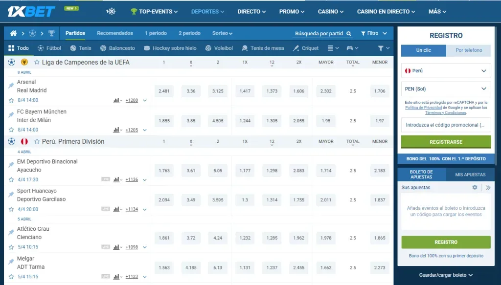 bono de bienvenida 1xBet deportes