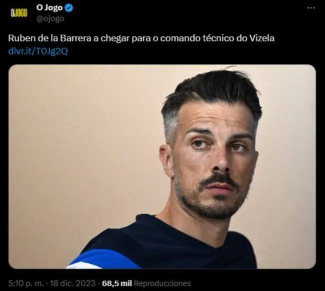 Medios portugueses confirman la llegada de Rubén de la Barrera al Vizela.