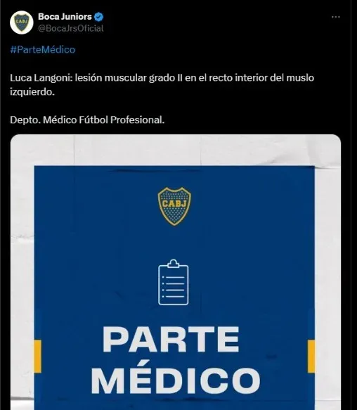 Parte médico oficial de Boca Juniors sobre Langoni