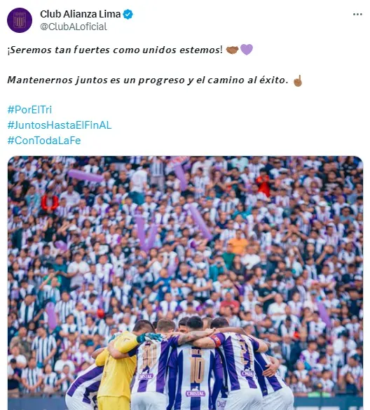 La publicación de Alianza Lima en sus redes sociales.