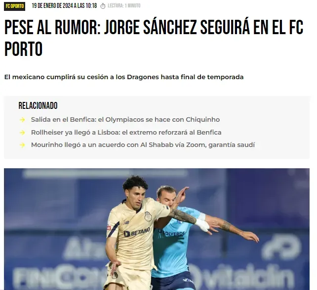 En Portugal afirman que Jorge Sánchez se queda en Porto. (O Jogo)