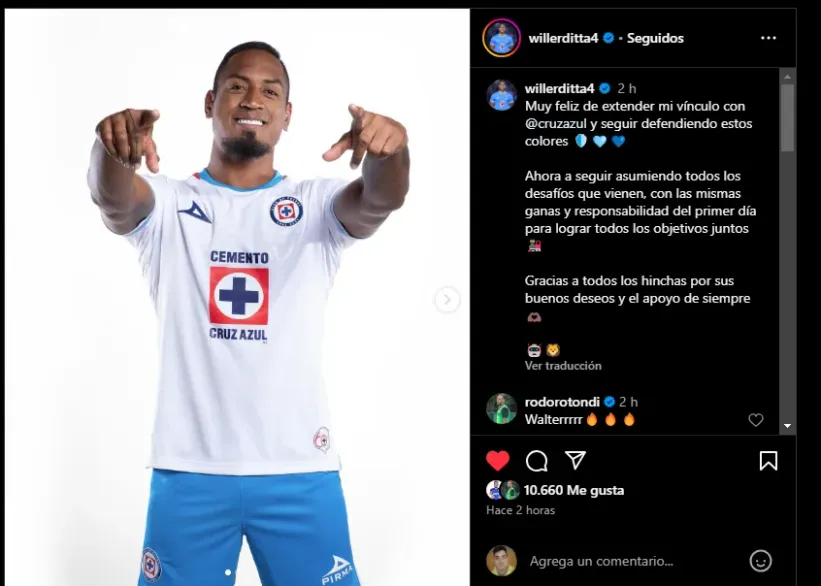 El posteo de Ditta en redes sociales.