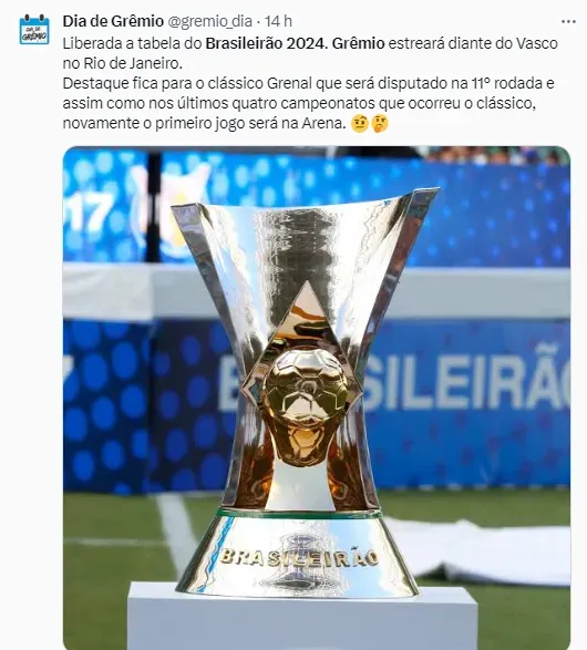 Grêmio conhece tabela do Campeonato Brasileiro 2021