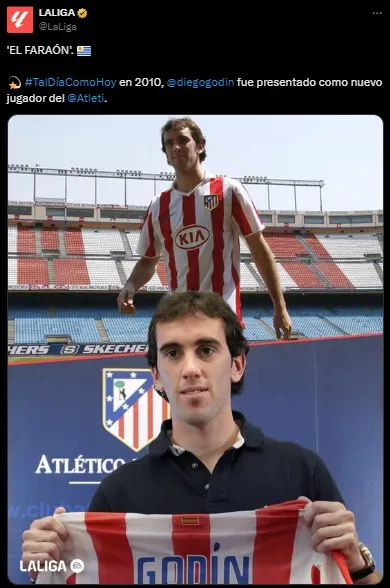 La publicación sobre Godín, el mismo día que la presentación de Julián Álvarez (X @LaLiga).