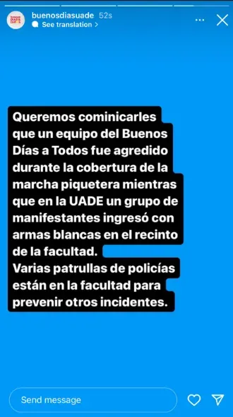 Comunicado de una cuenta de UADE.