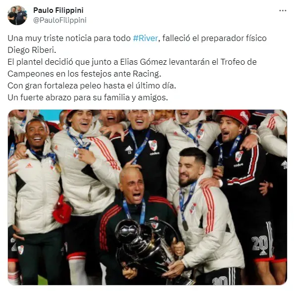 El periodista Paulo Filippini confirmó la noticia en redes sociales.