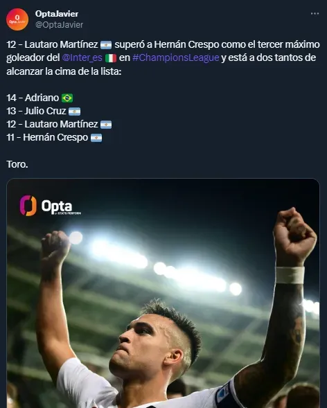 Los números de Lautaro Martínez (Twitter @OptaJavier).