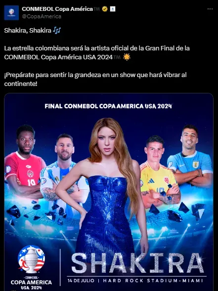La confirmación de Shakira para el show de entretiempo (X @CopaAmerica)