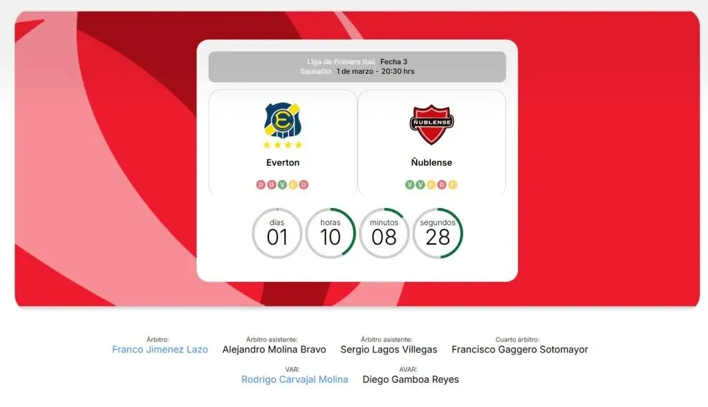 La designación arbitral para Everton vs. Ñublense (Captura)