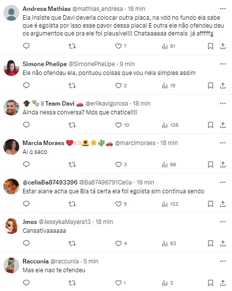 Internautas comentam sobre falas de Beatriz sobre Davi - Foto: Twitter