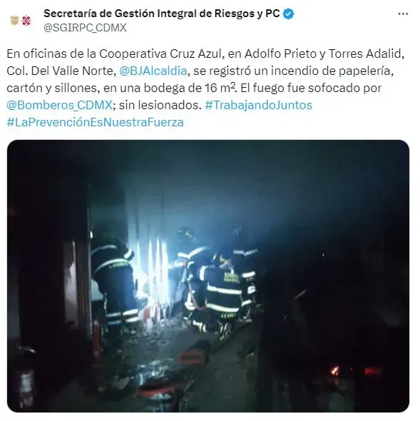 El informe oficial sobre lo sucedido en las oficinas de Cruz Azul (Twitter)