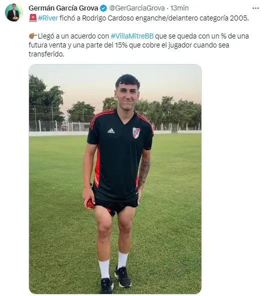 Cardoso jugará en River, confirma Grova.