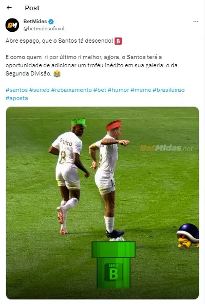 Rebaixamento do Santos para Série B rende enxurrada de memes