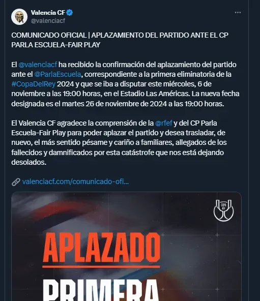 Valencia CF en su cuenta oficial de X