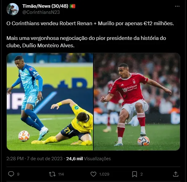 Clube inglês faz oferta por Murillo, e Corinthians avisa quanto