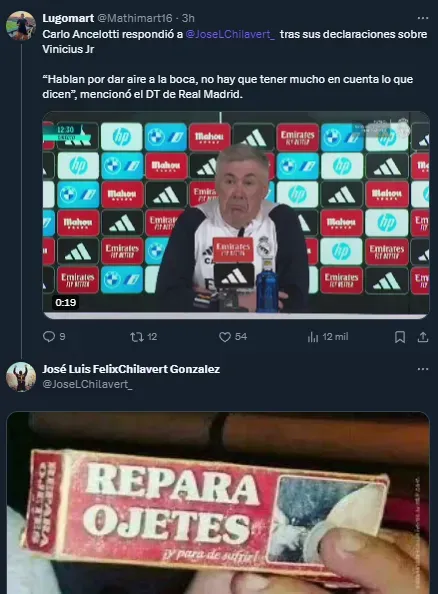 Chilavert y el meme con el que le respondió a Ancelotti (Twitter).