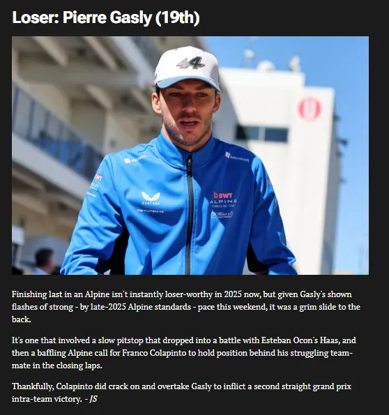 El artículo de The Race criticando a Gasly (Captura)