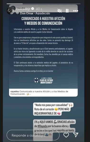 Así reaccionó Salcedo a su lesión. (@csalcedojr)