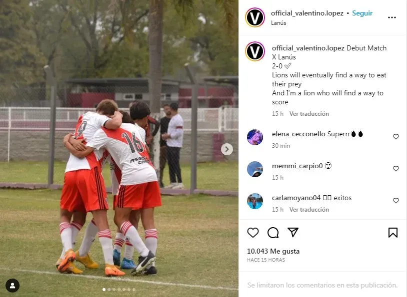 El posteo de Valentino en su cuenta de Instagram