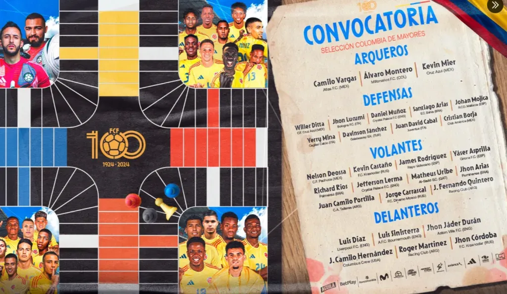 La lista colombiana. (Foto: Selección Colombia).
