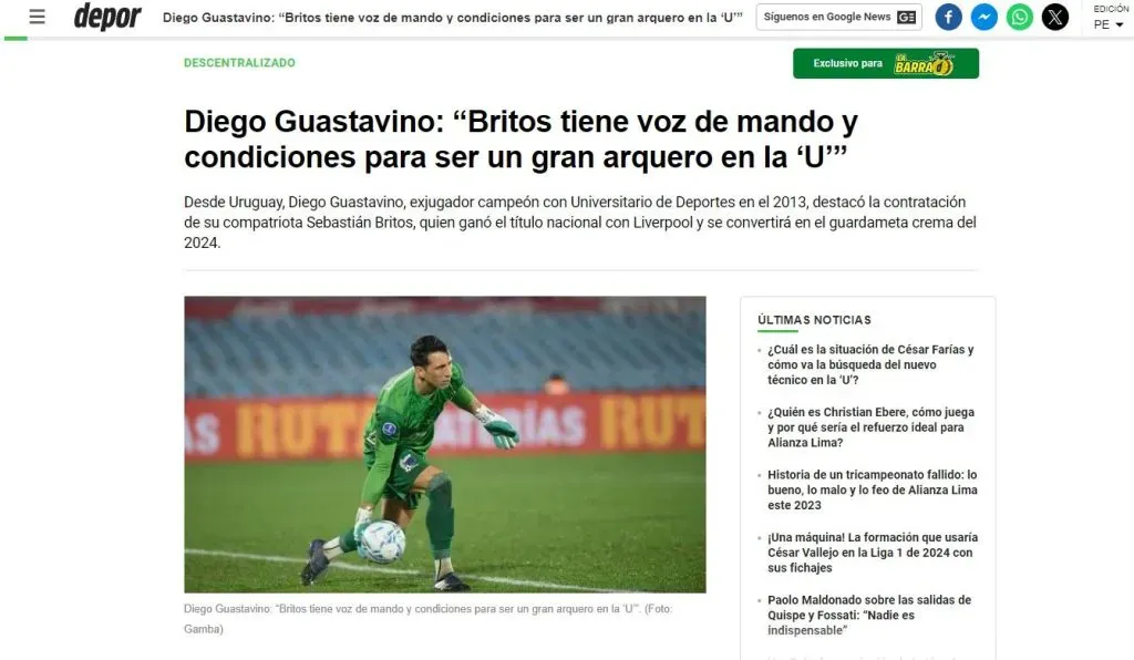 Entrevista a Diego Guastavino por Sebastián Britos. (Foto: Diario Depor).