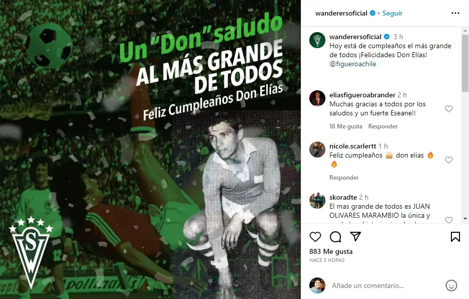 El club de los amores de Figueroa también le dedicó saludo (@wanderersoficial)