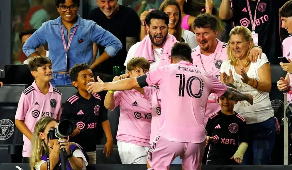Lionel Messi celebrando un gol de Inter Miami con su familia: Getty Images