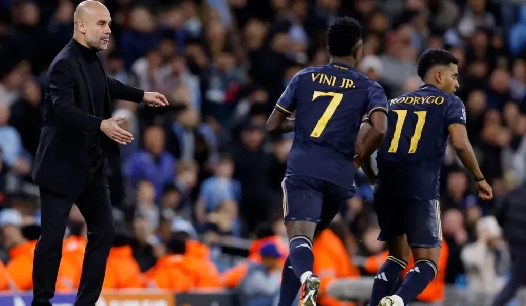 Pep Guardiola, Vinicius y Rodrygo en el último Manchester City vs. Real Madrid: IMAGO