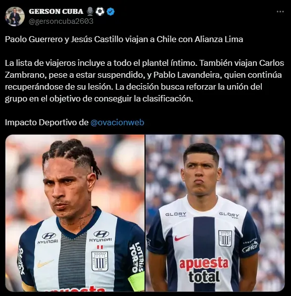 Plantel completo viaja a Chile (Foto: X).