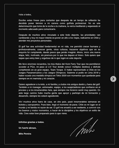 El comunicado de Mito Pereira.