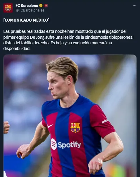 Parte médico oficial de Frenkie de Jong (FC Barcelona).
