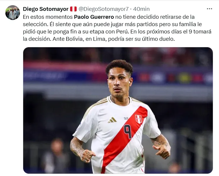 Paolo analiza dejar la Selección. (Foto: X)